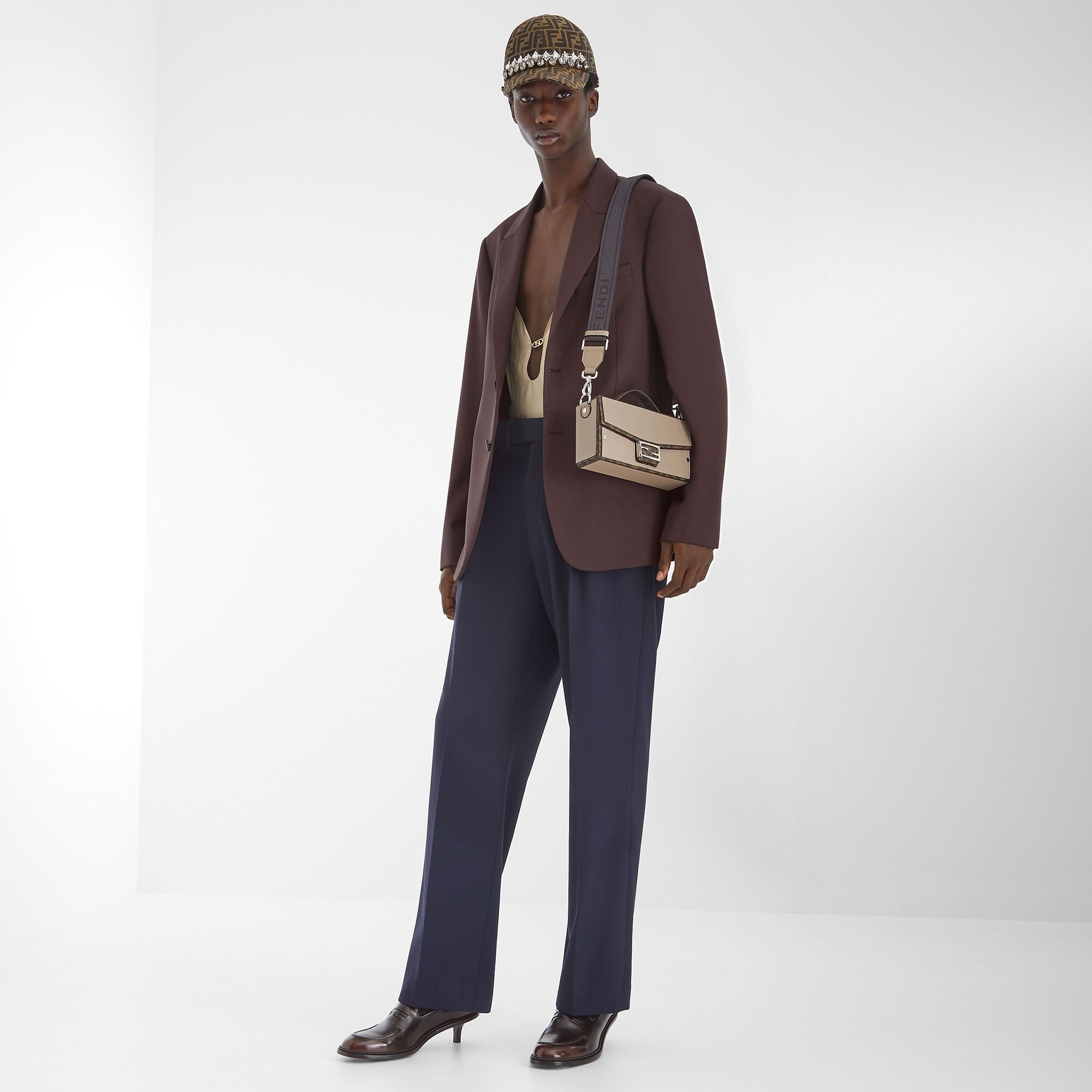 Fendi Ff Soft Trunk Baguette In Nude