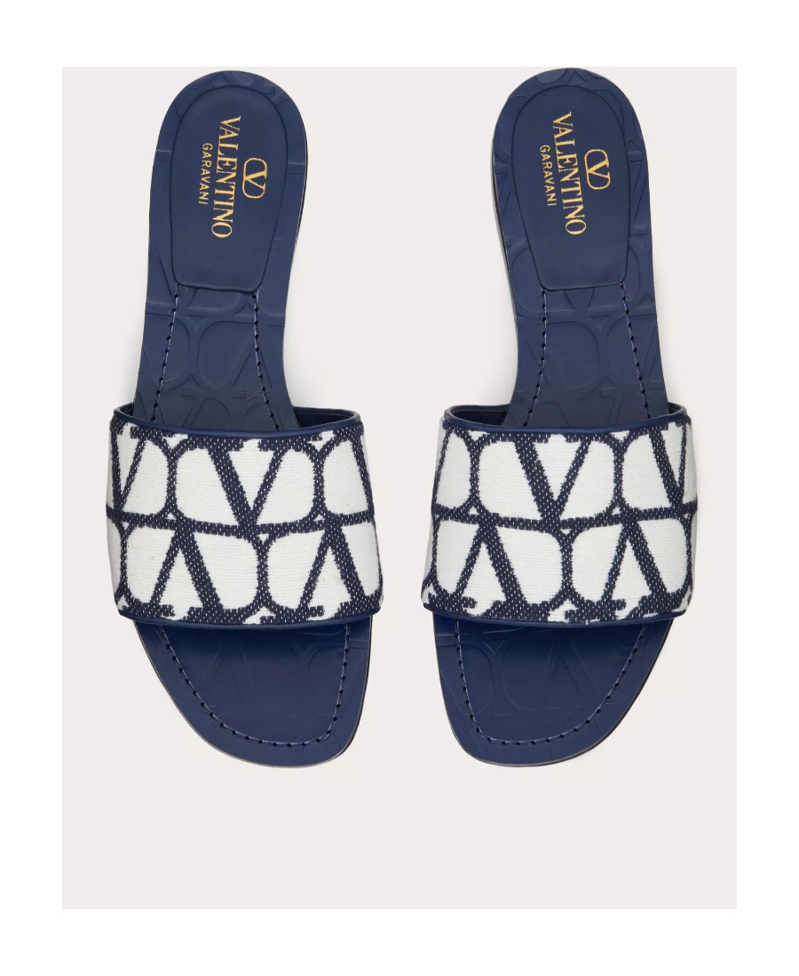 Valentino Toile Iconographe Leather-trimmed Cotton-canvas Jacquard Slides In Black