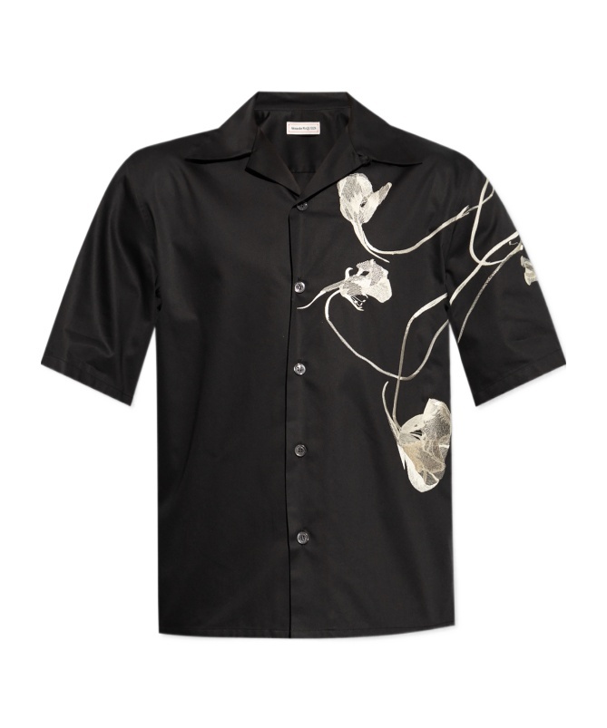 Alexander Mcqueen Floral-print Organic Cotton Shirt In Black