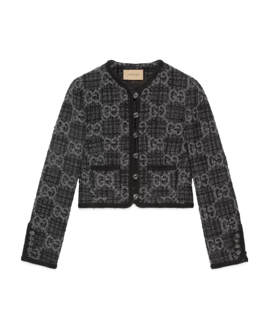 Gucci Gg Tweed Jacket In Black