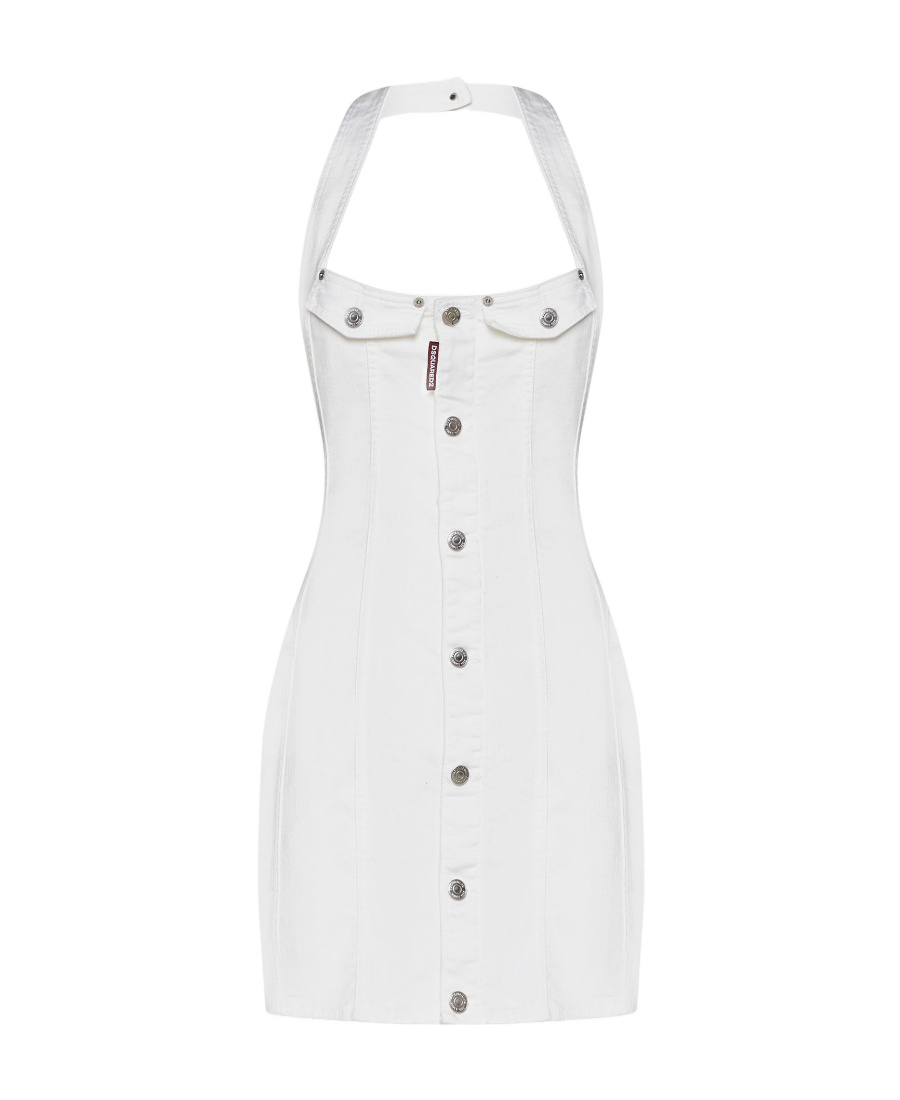 Dsquared2 Simona Halterneck Denim Mini Dress In White