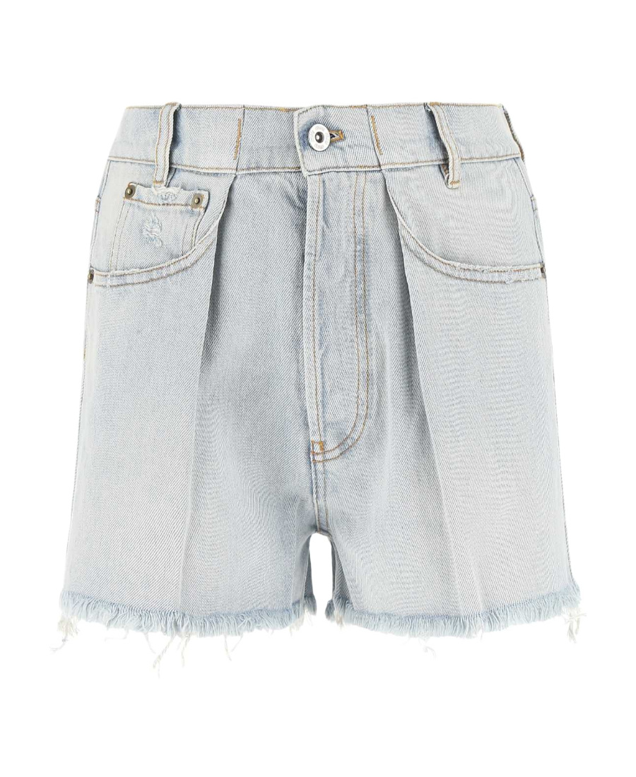 Miu Miu Pleat Detail Denim Shorts In White