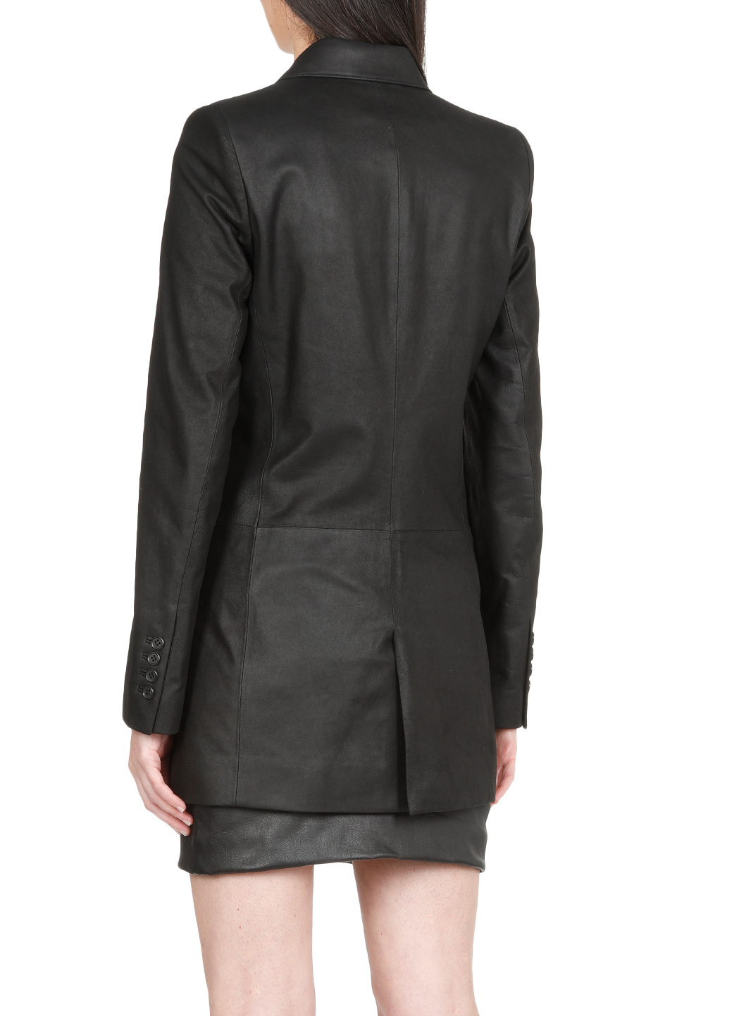 Ann Demeulemeester Off-centre Buttoned Leather Jacket In Black