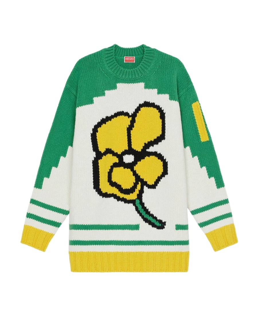 Kenzo Floral-print Knit Jumper In White