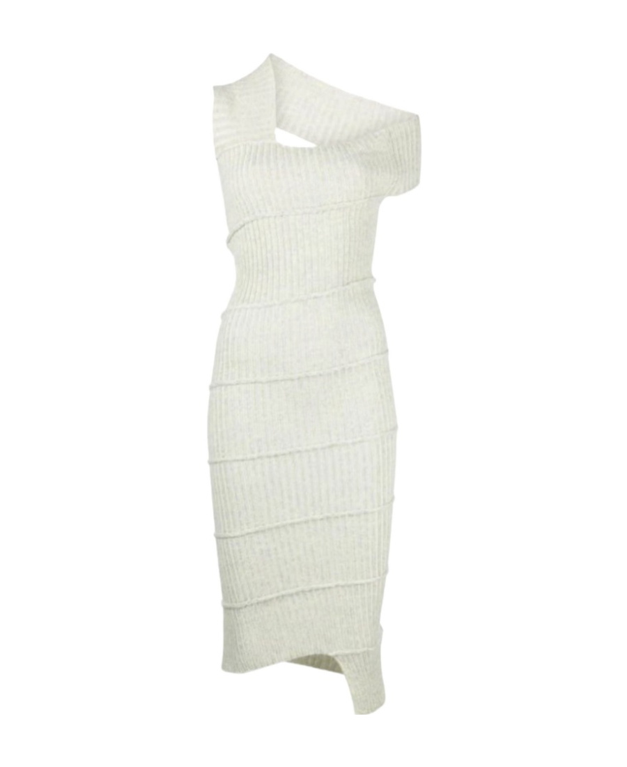 Mm6 Maison Margiela Ribbed-knit Asymmetric Dress In White