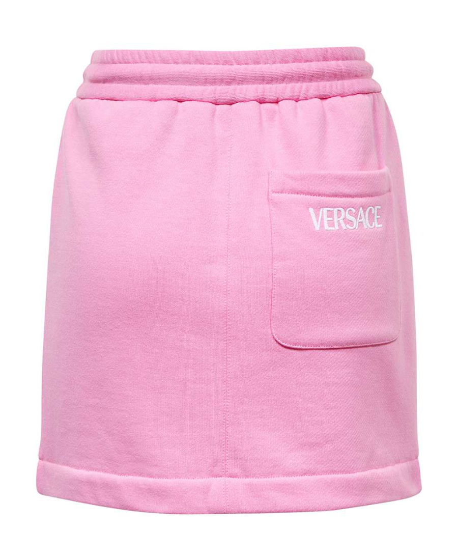 Versace Logo-print Cotton Miniskirt In Pink