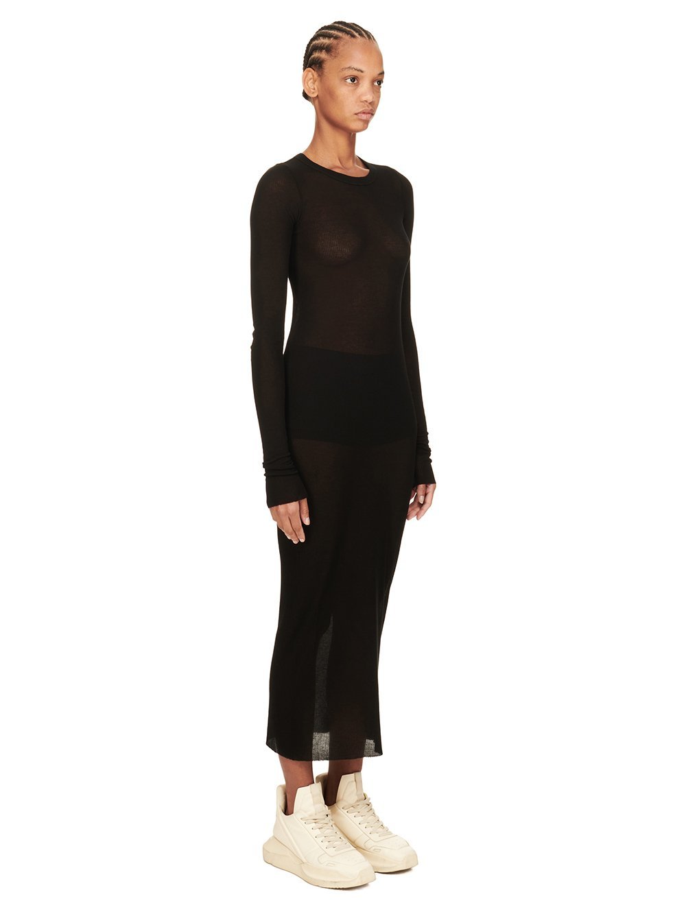 Rick Owens Fine-ribbed Maxi Dress In Black
