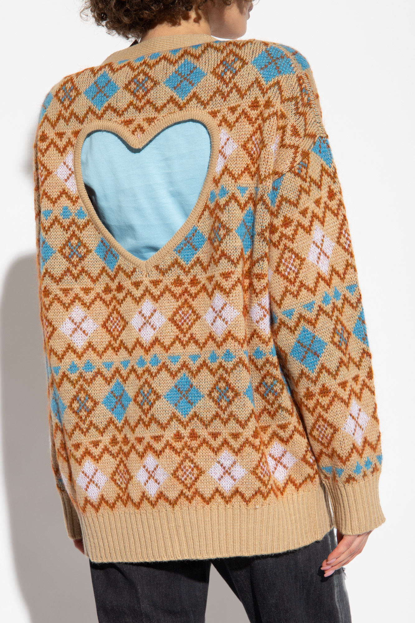 Shop Dsquared2 Geometric-print Wool Cardigan In Nude