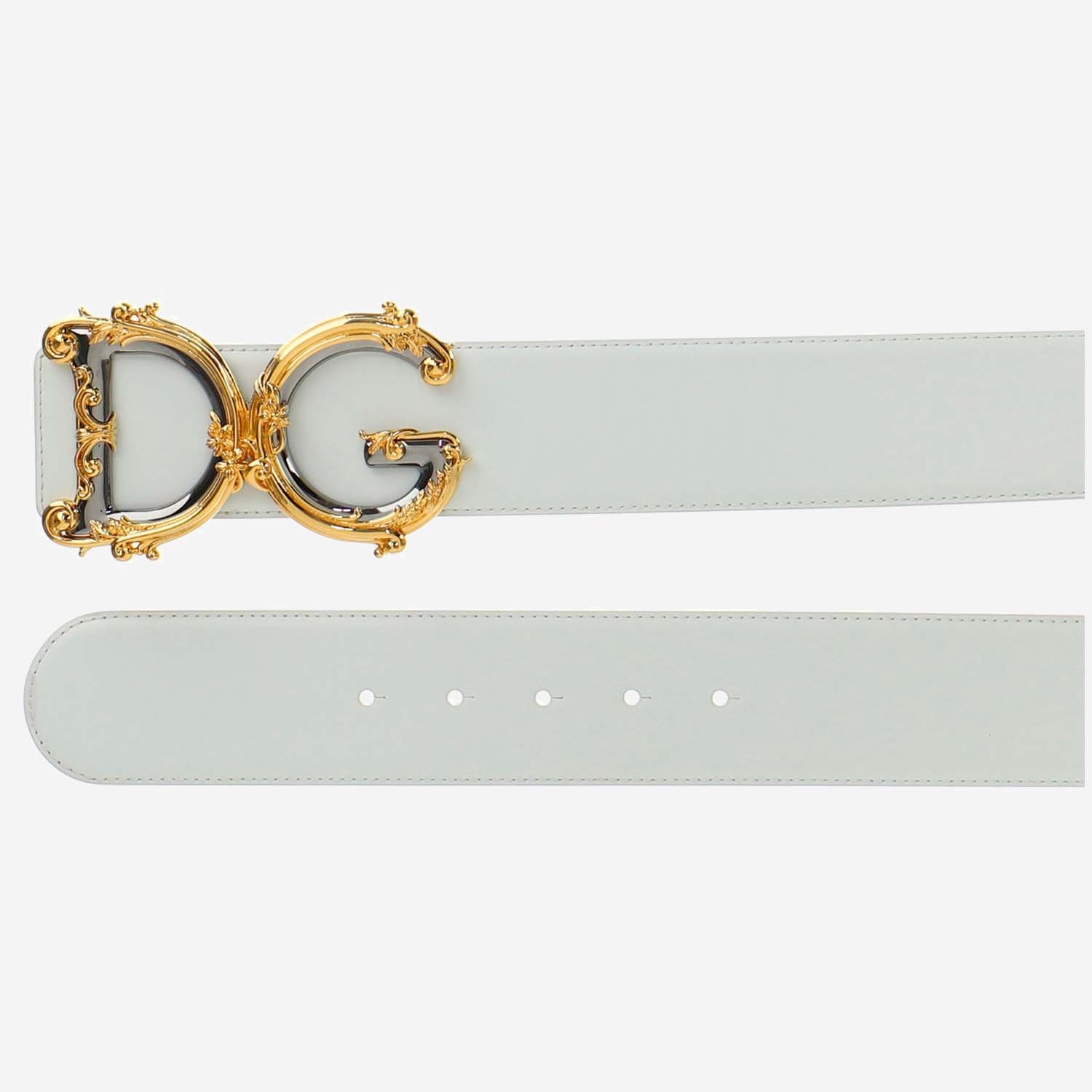 Dolce & Gabbana Baroque Dg Logo Belt In White