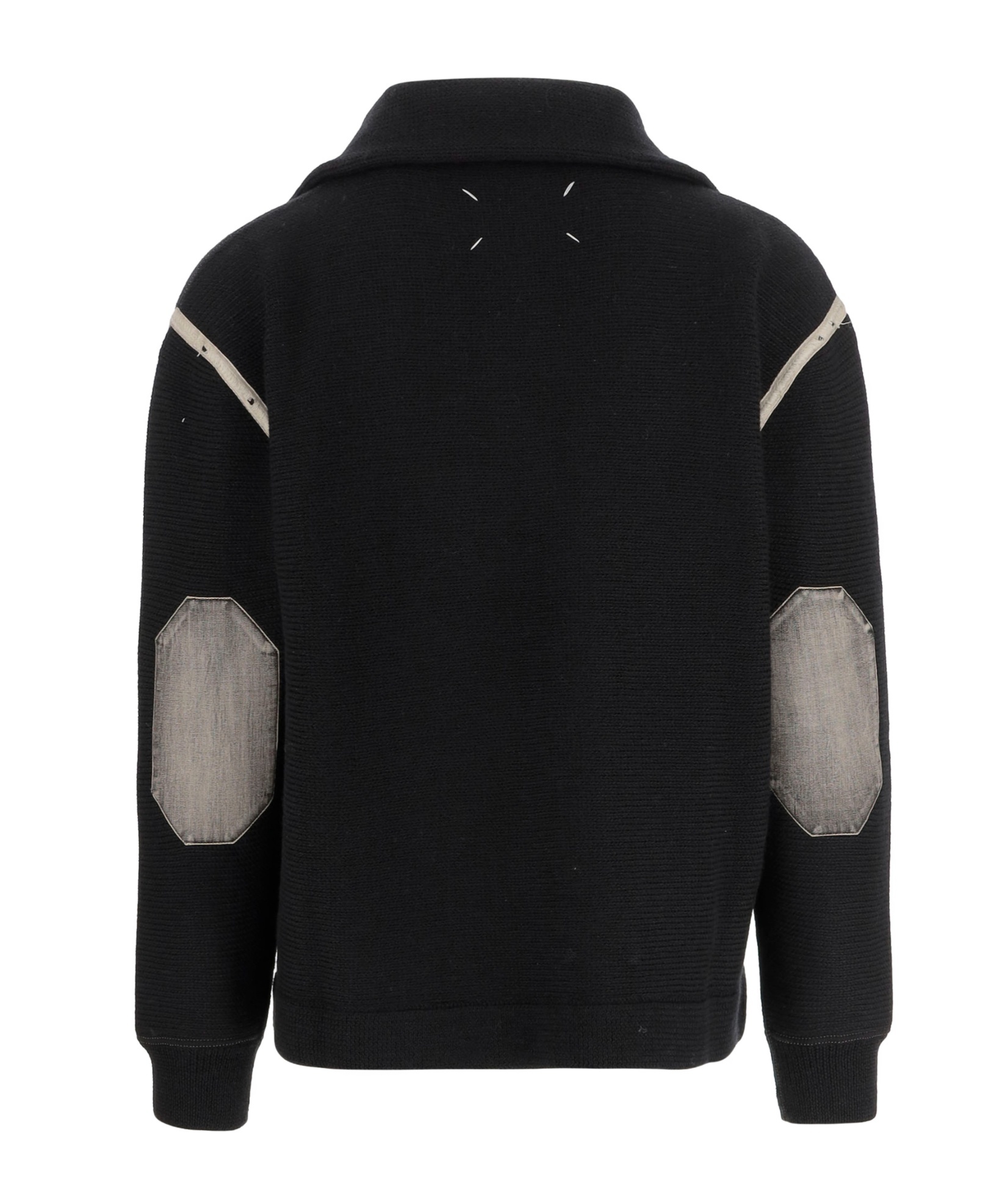 Maison Margiela Elbow Patch Half Zip Wool Pullover In Black
