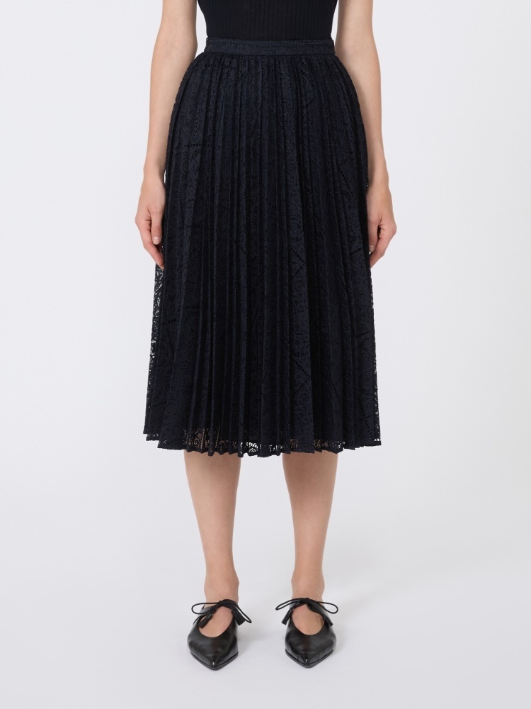 Max Mara Blue Lace Leandro Pleated Midi Skirt In Black