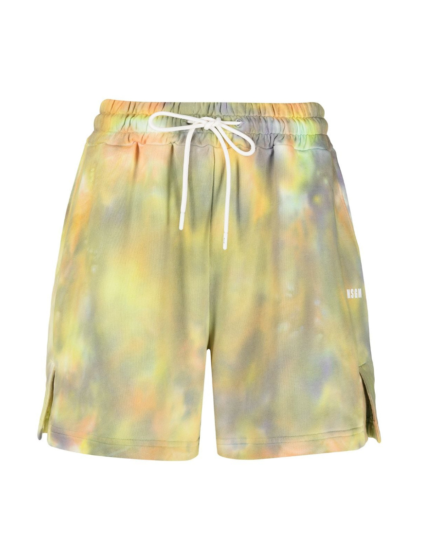 Msgm Tie-dyed French Cotton-terry Shorts In Nude