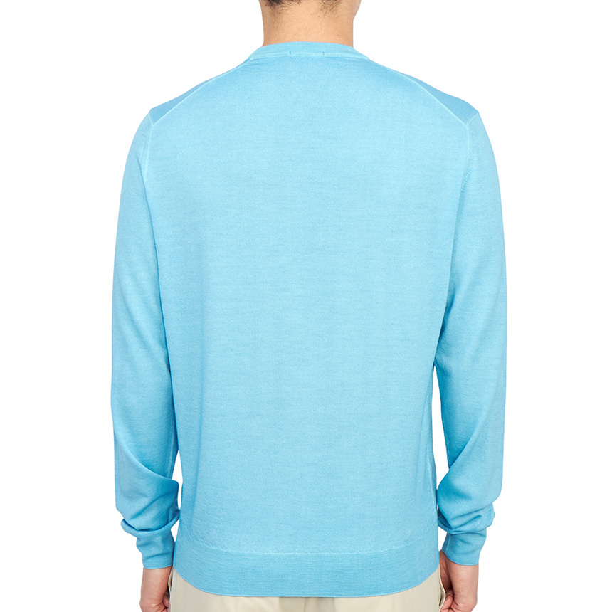 Drumohr Man Sweater Sky Blue Size 42 Super 140s Wool In Blue