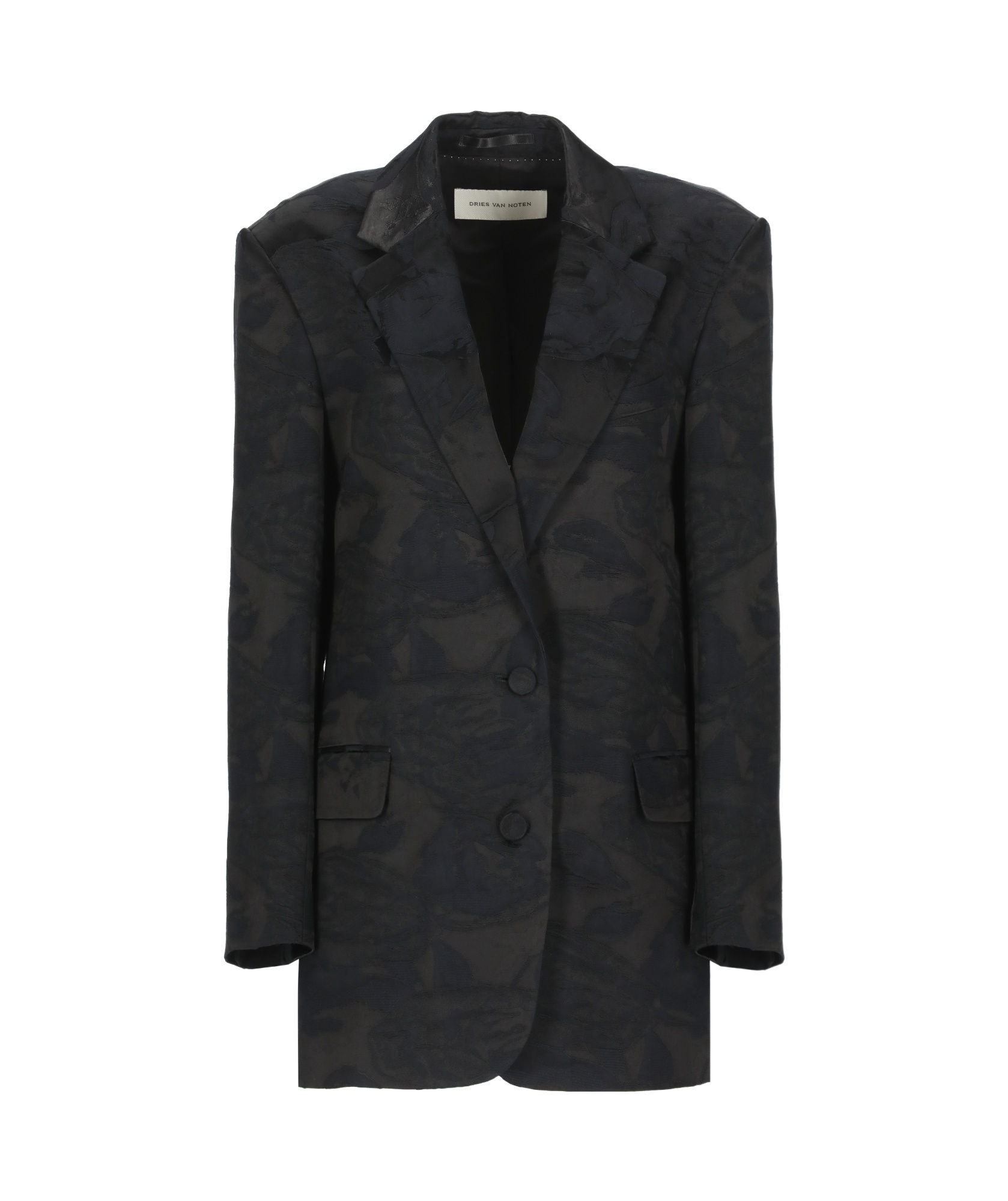 Dries Van Noten Basti Floral Jacquard Oversize Satin Blazer In Black