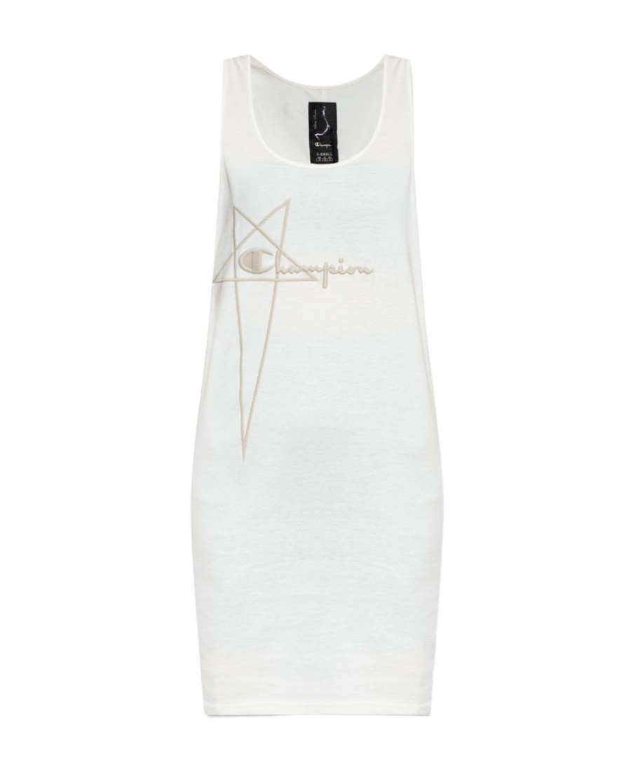 Rick Owens X Champion Logo Embroidered Sleeveless Shirt Dress In White