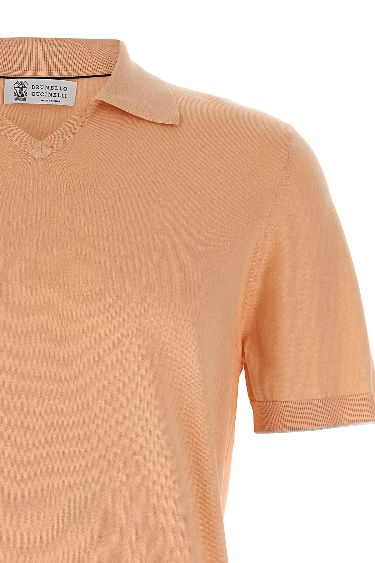 Brunello Cucinelli Short Sleeve V-neck Polo Shirt In Nude