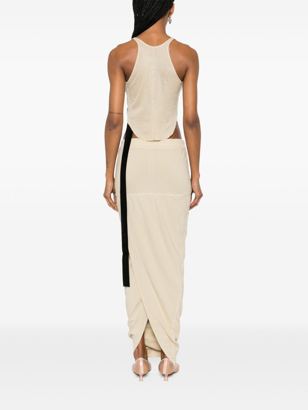 Rick Owens Drkshdw Asymmetric Cotton Cropped Top In Nude