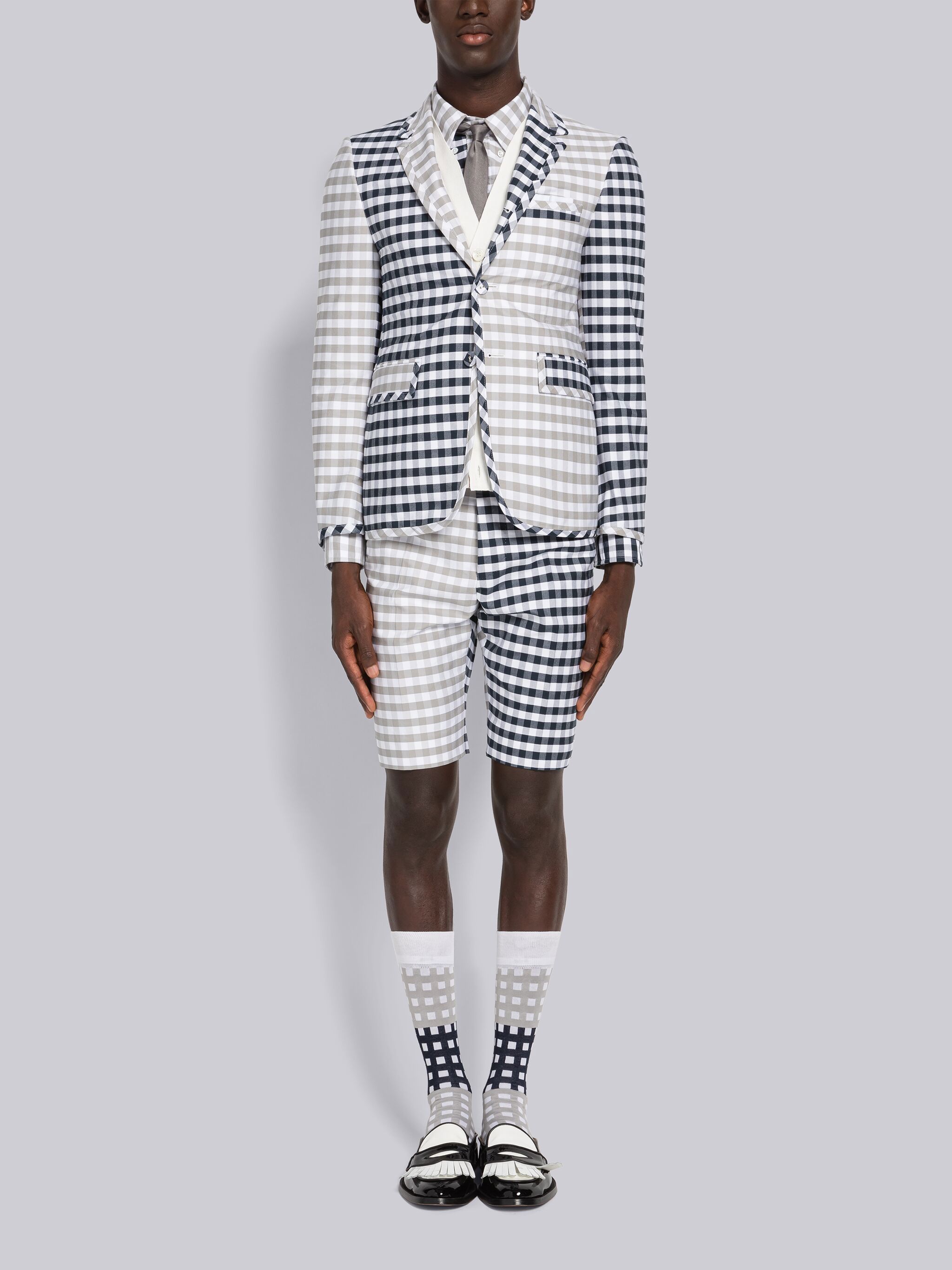 Thom Browne Gingham Check Tailored Shorts In White