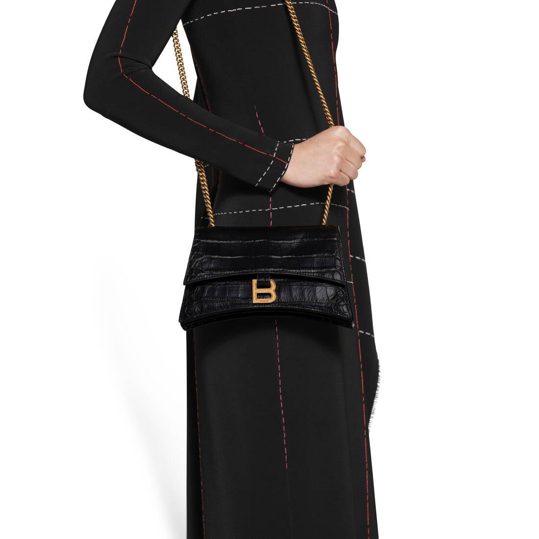Balenciaga Small Crush Embossed Leather Chain Bag In Black