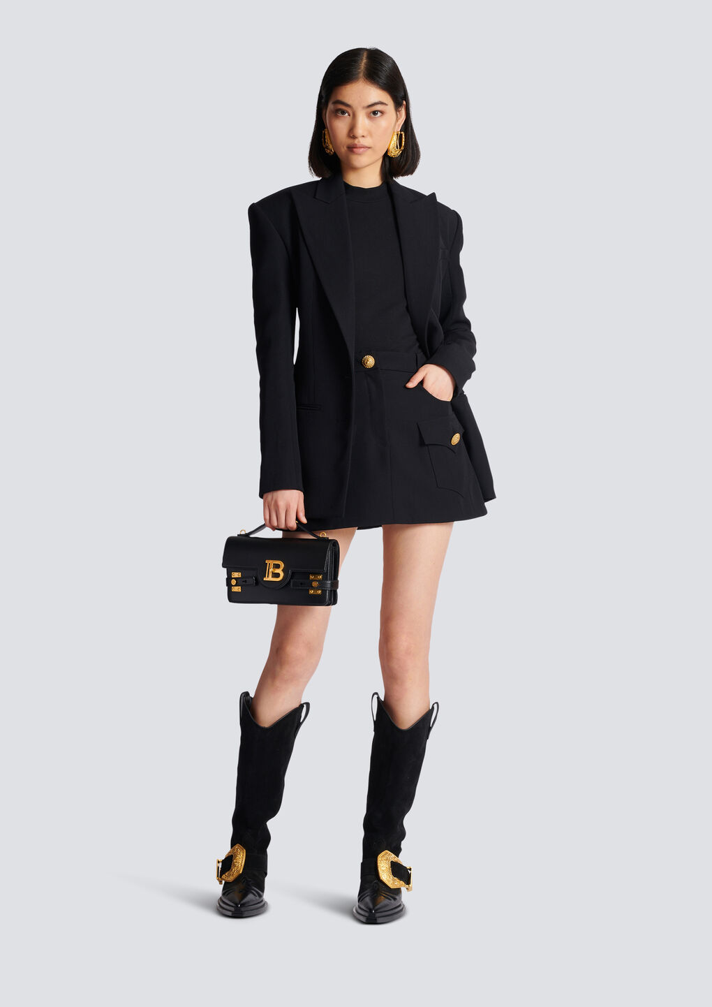 Balmain Sleeveless Black Crop Knit Top With Gold Buttons