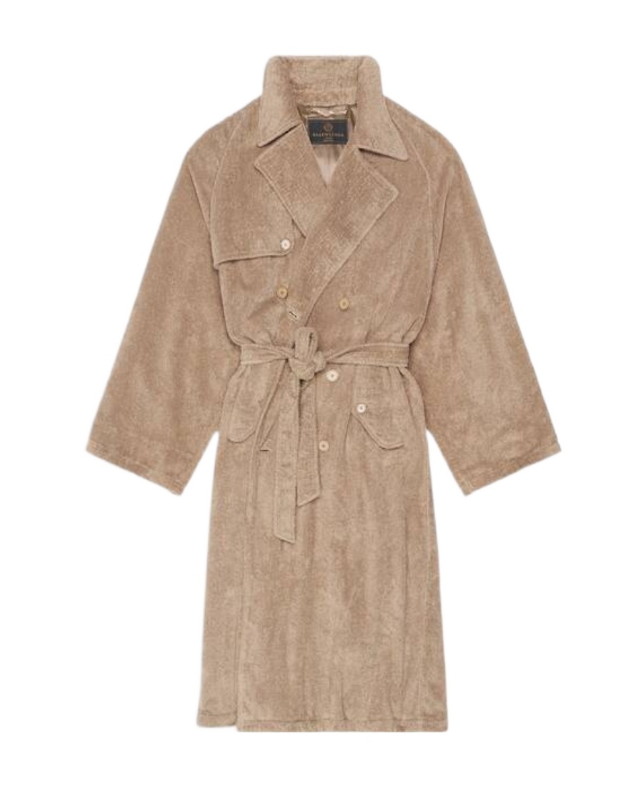 Balenciaga Towelling-finish Cotton Trench-coat In Nude