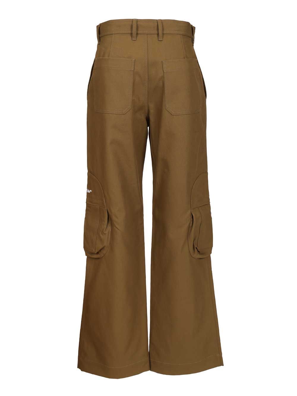 Off-white Cargo Trousers With Pockets And Loops In Brown