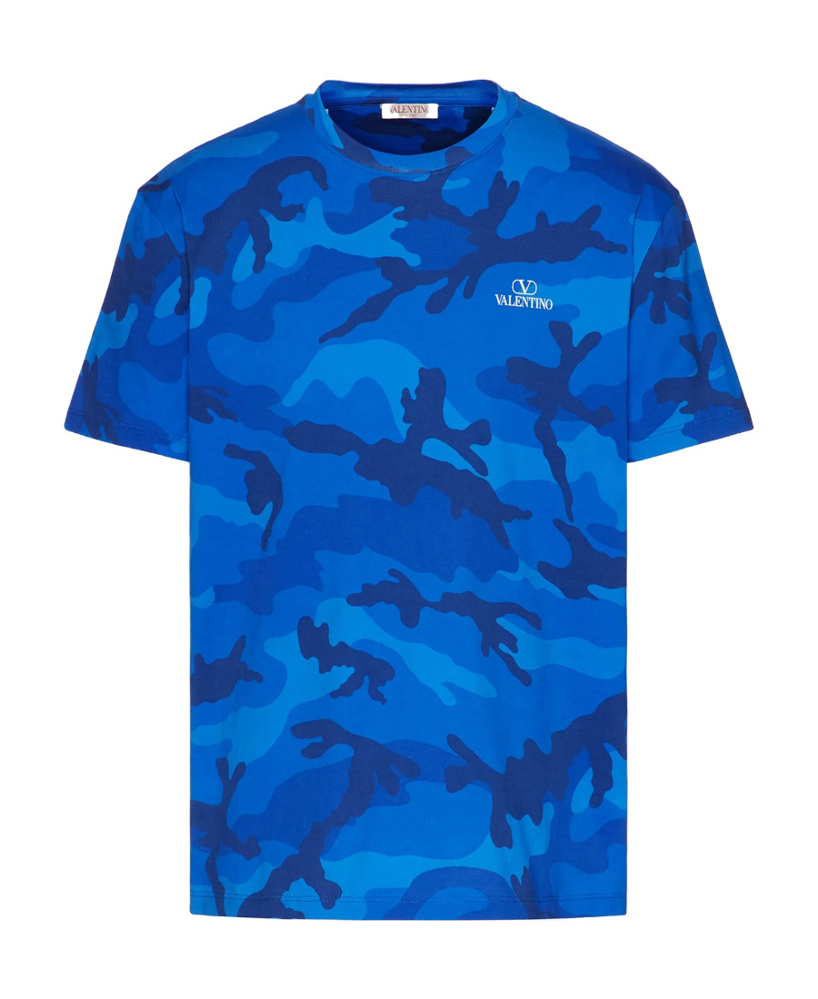 Valentino Camouflage-print Cotton T-shirt In Blue