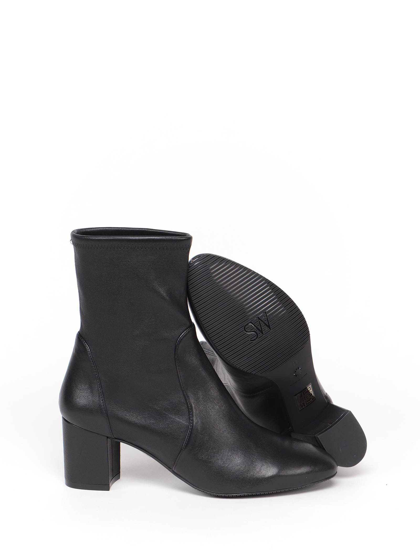 Stuart Weitzman Yuliana Stretch Leather Ankle Booties In Black