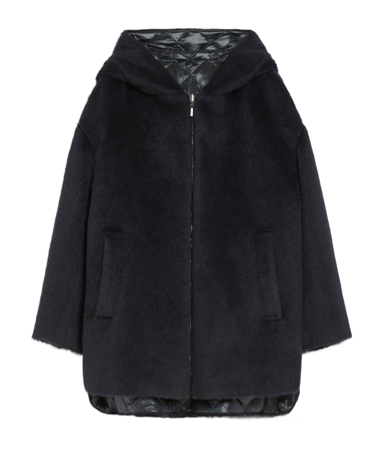 Max Mara Alpaca Wool And Wool Double-sided Down Jacket In Black