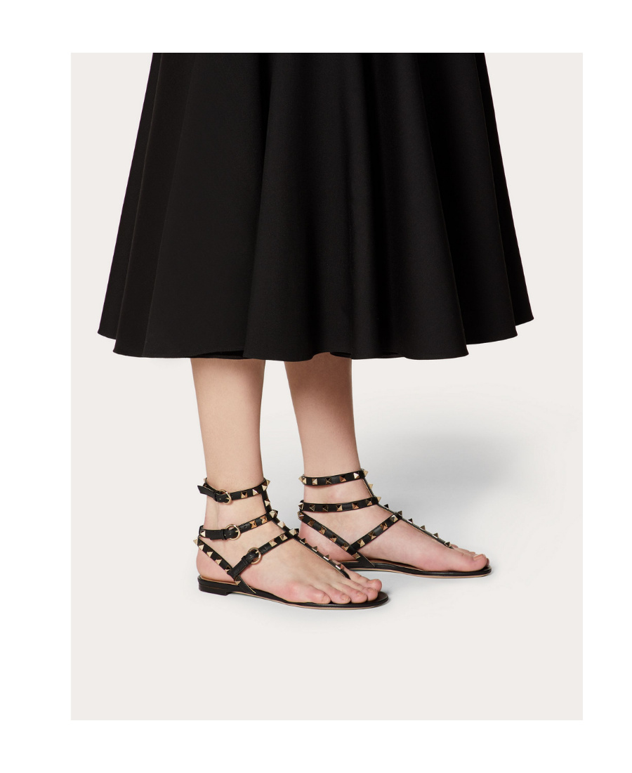 Valentino Rockstud Calfskin Flat Flip-flop Sandal In Black