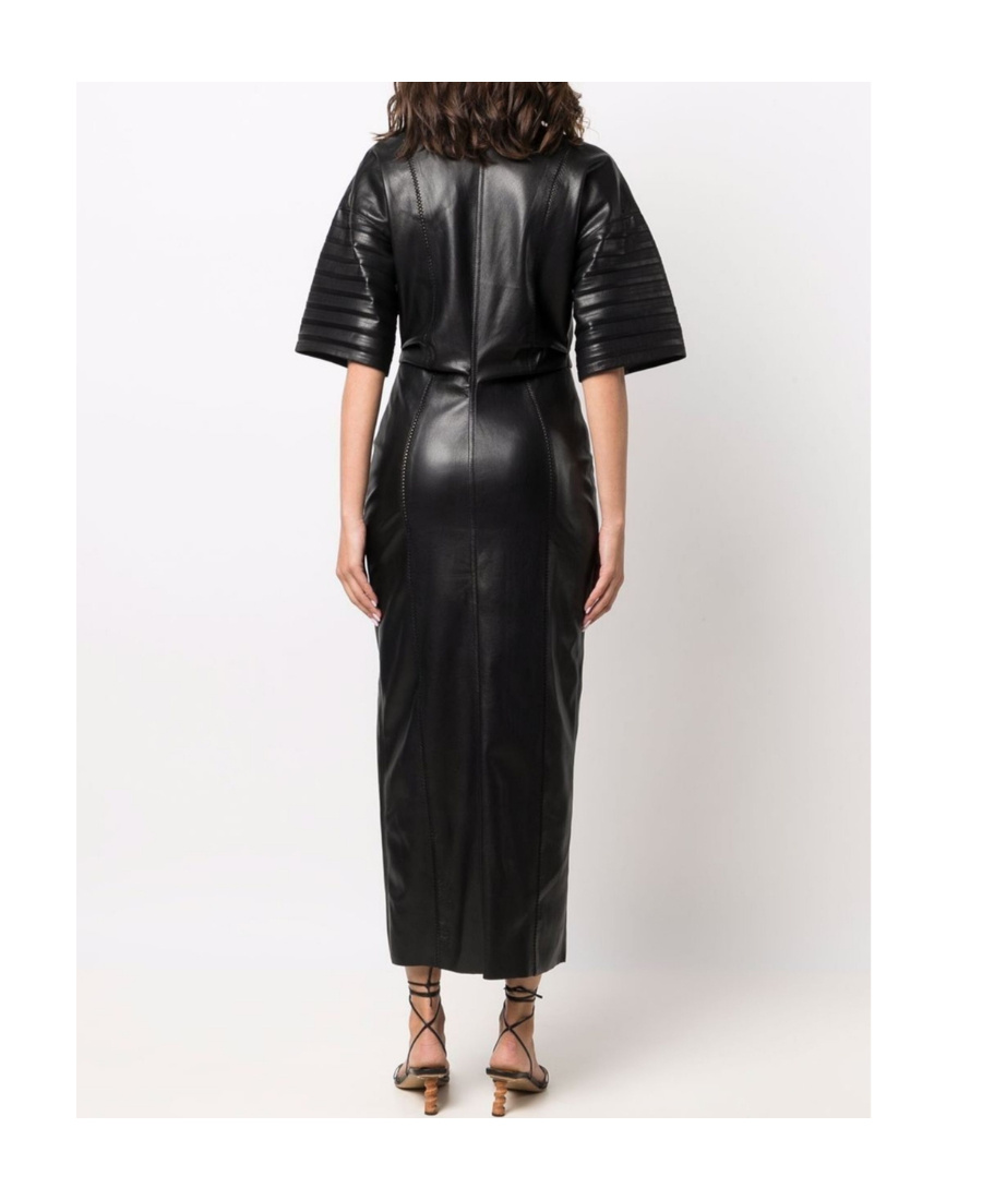 Nanushka Taissa Pleated-sleeve Vegan Leather Midi Dress In Black