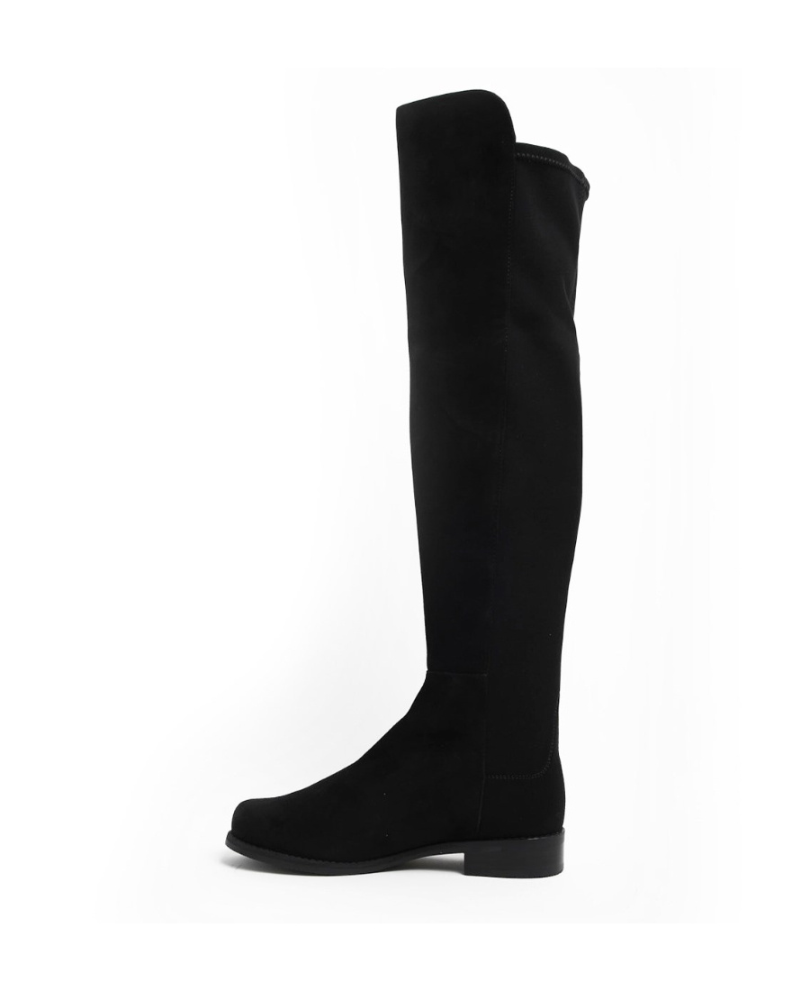 Stuart Weitzman Suede And Fabric Knee-high Block Heel Boots In Black