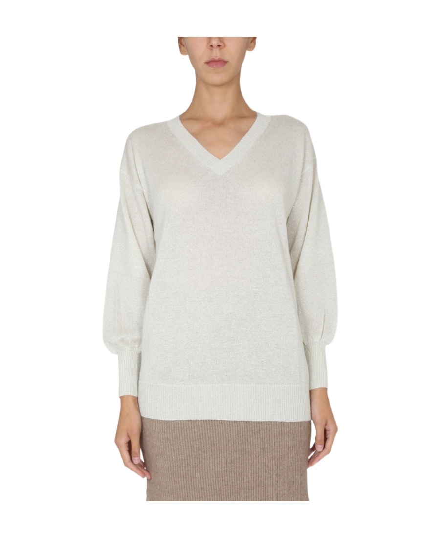 Fabiana Filippi V-neck Ribbed Knitwear Long Sleeves In White