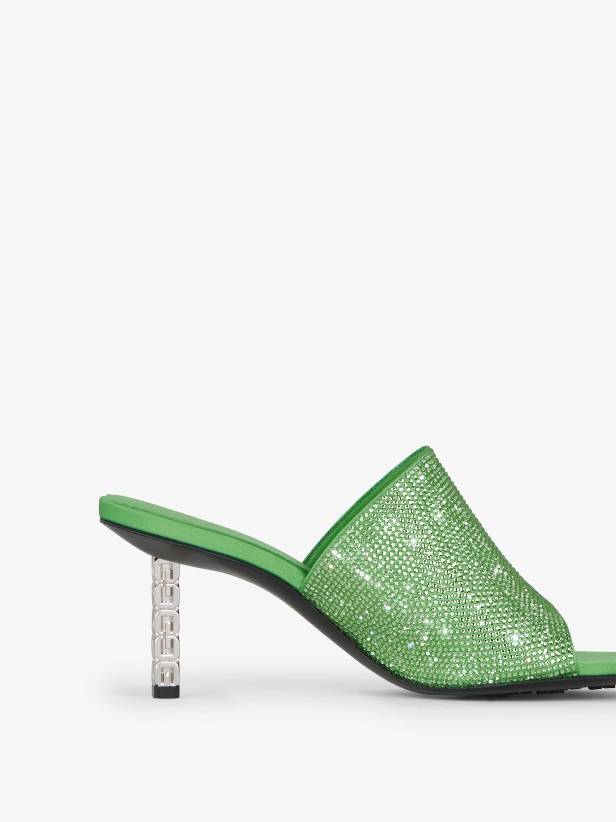 Givenchy G Cube Satin Flat Sandals With Strass In Green