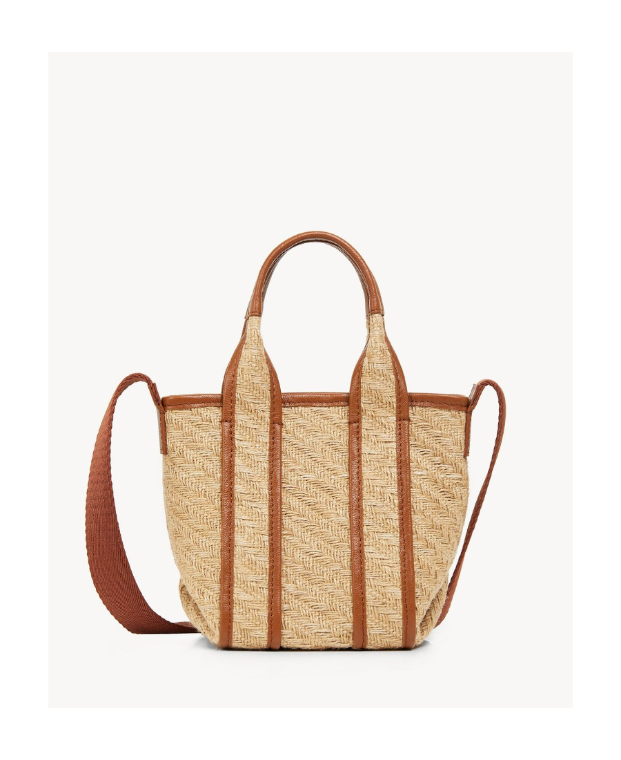 See By Chloé Leather-trimmed Jute Tote Bag In Nude