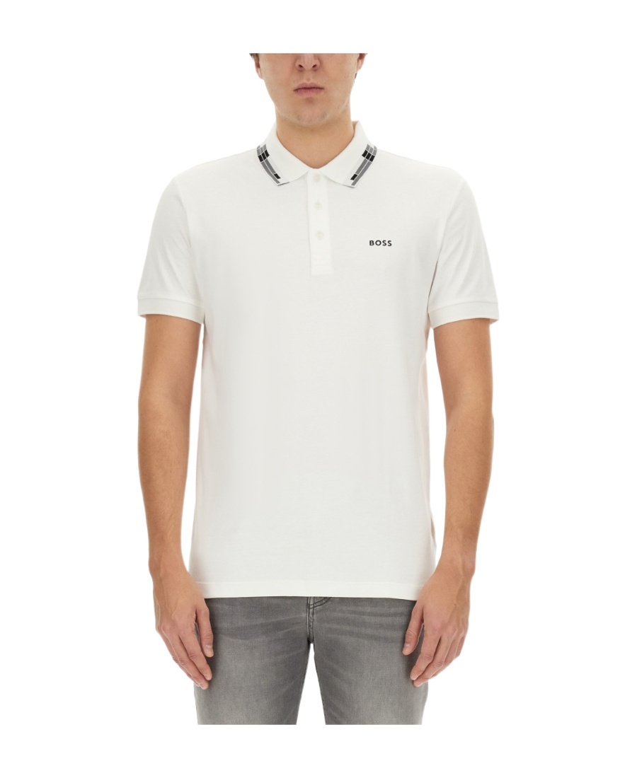 Hugo Boss Logo-print Polo Shirt In White