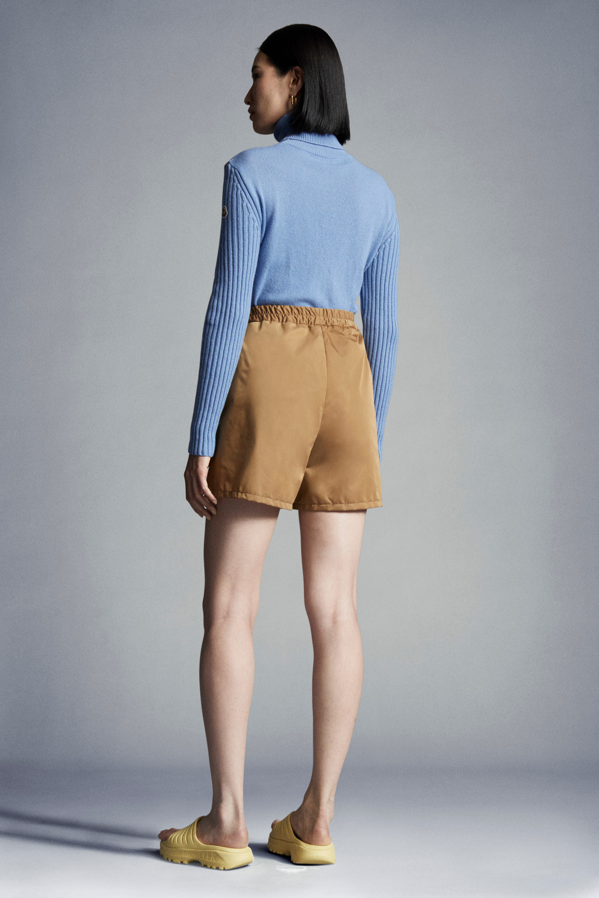 Moncler High-waisted Drawstring Shorts In Brown