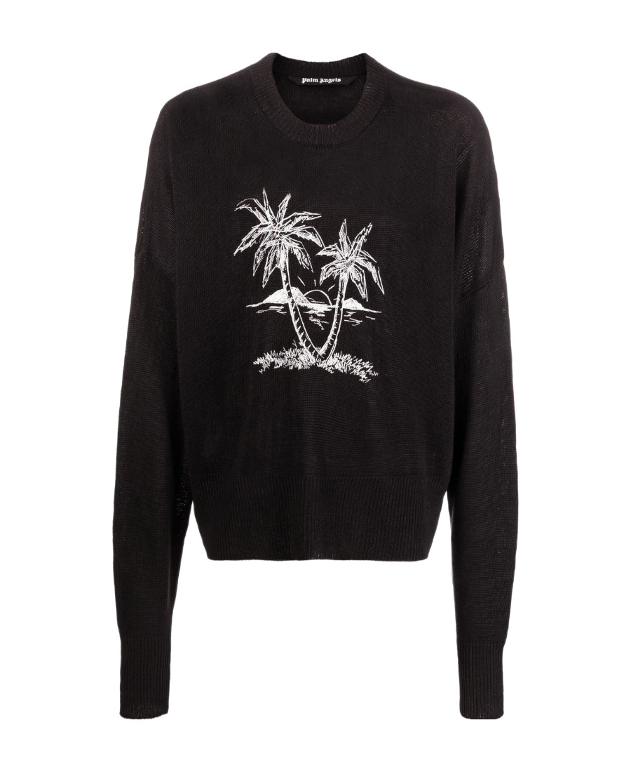 Palm Angels Palm Tree-print Linen Jumper In Black