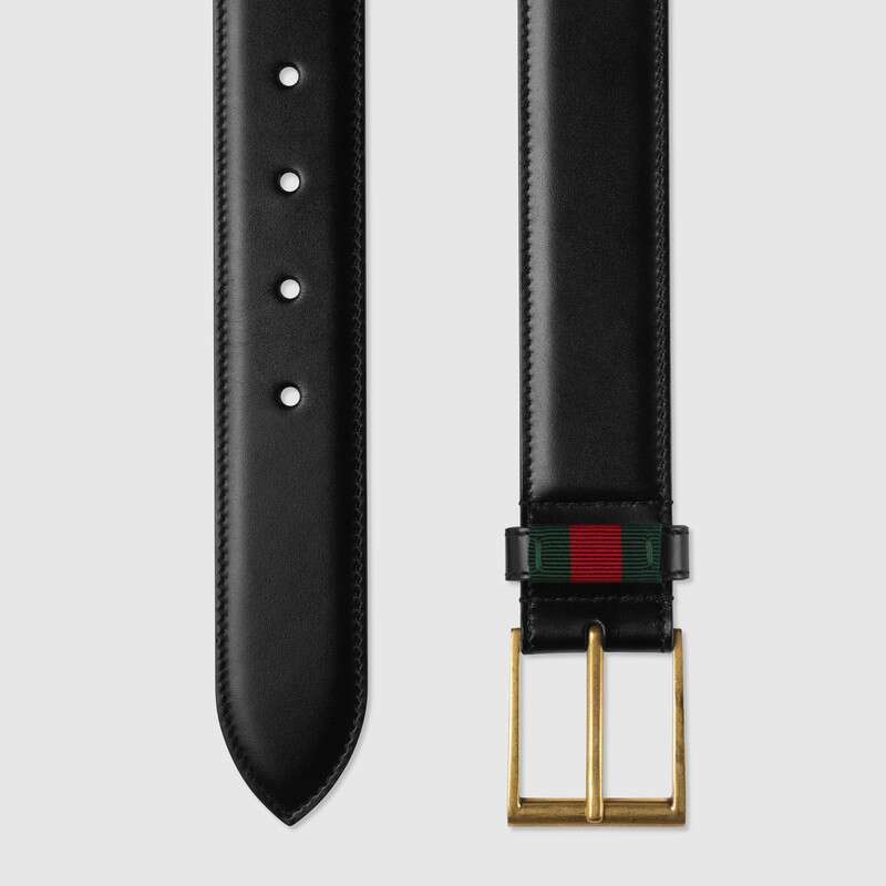 Gucci Leather Belt With Web In Black