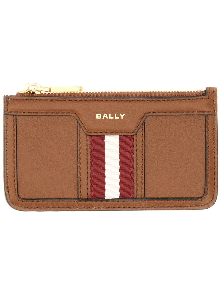 Bally Striped Leather Card Holder In Brown
