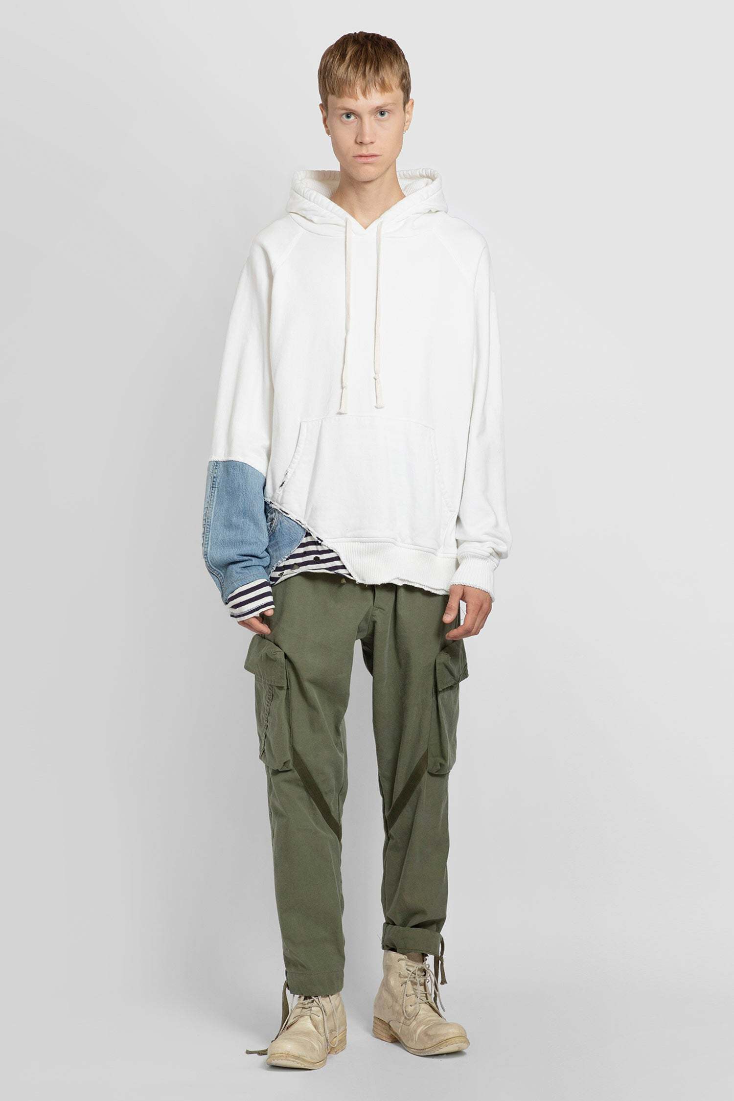 Greg Lauren Cropped Tapered Trousers In Green