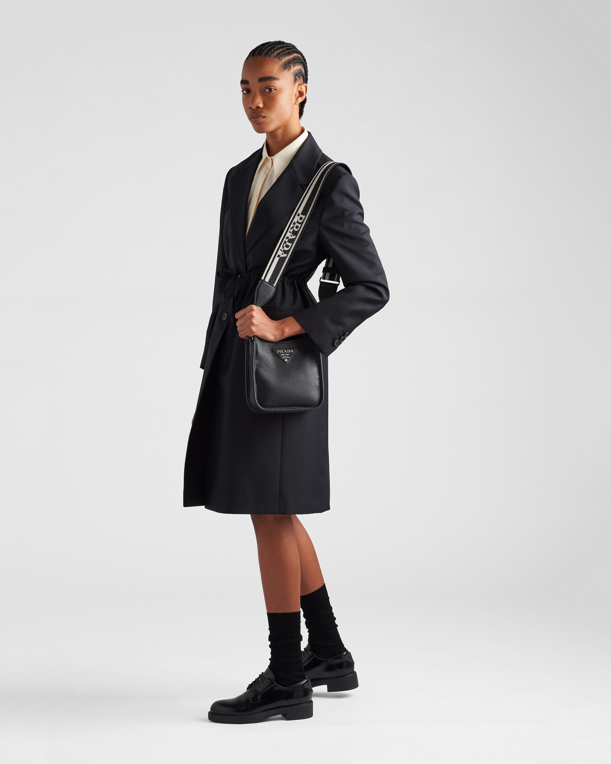 Prada Leather Mini Shoulder Bag In Black