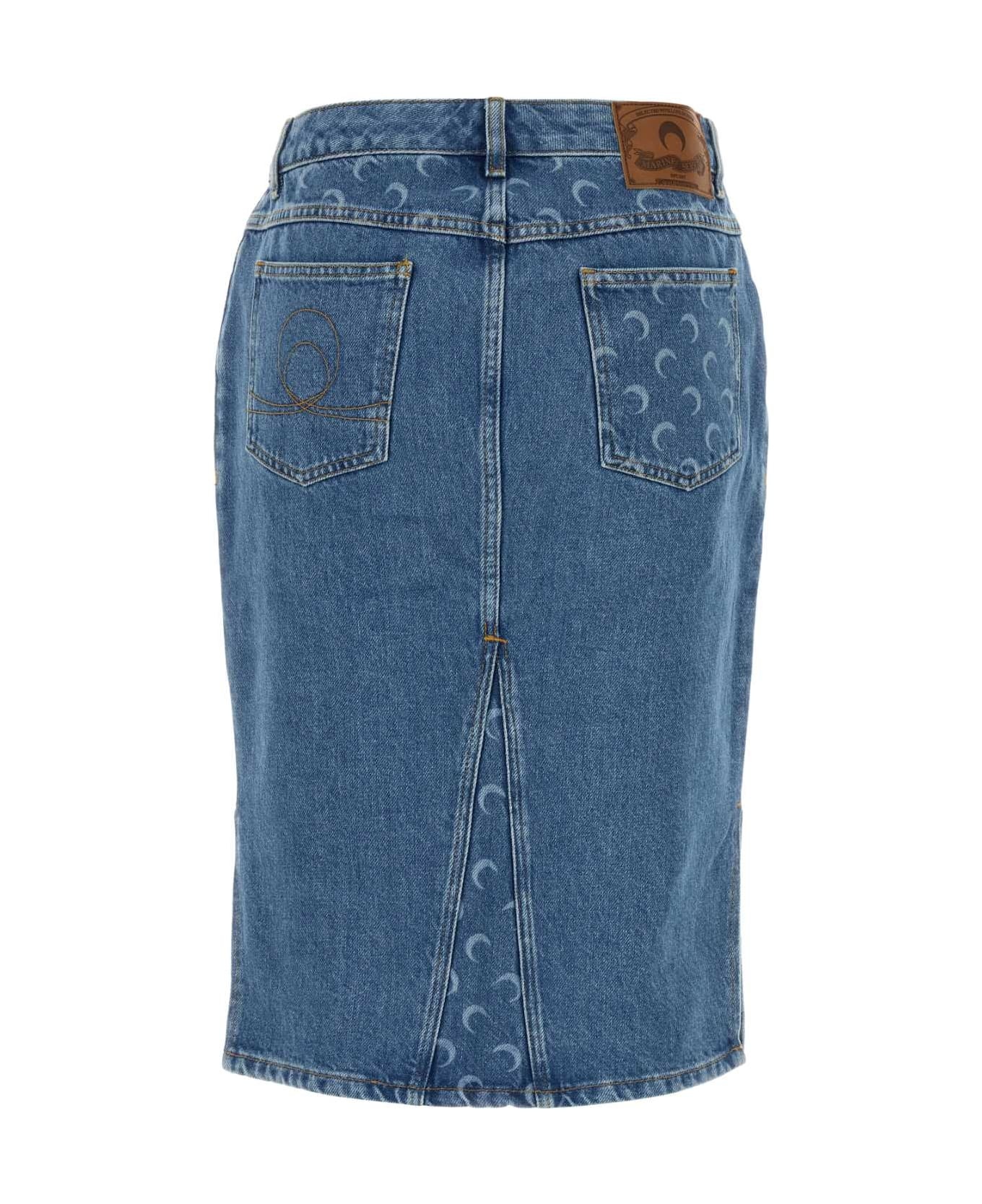 Marine Serre Denim Skirt Featuring Back Pockets And Belt Loops In Blue