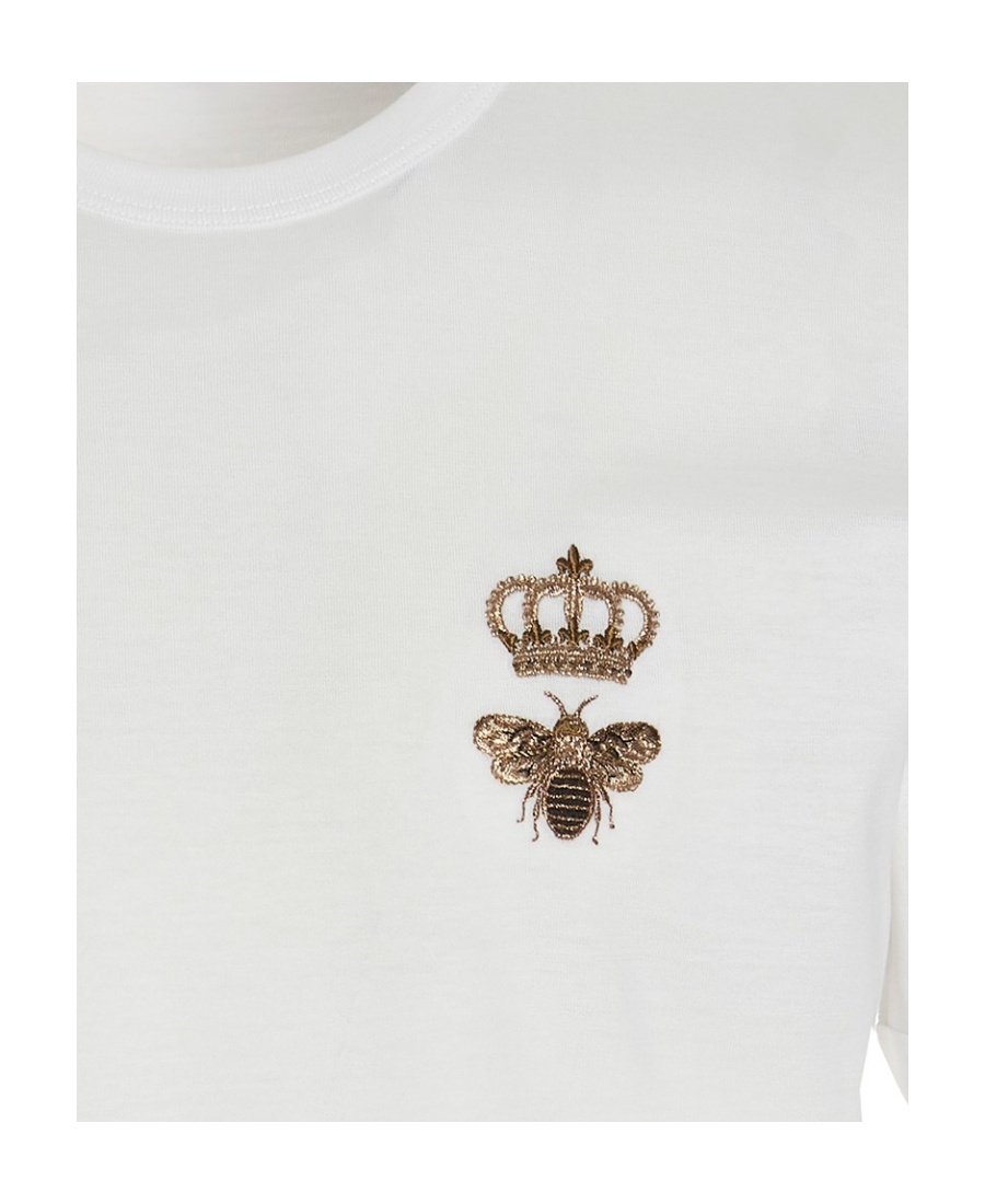 Dolce & Gabbana Bee And Crown Embroidered Tshirt In White