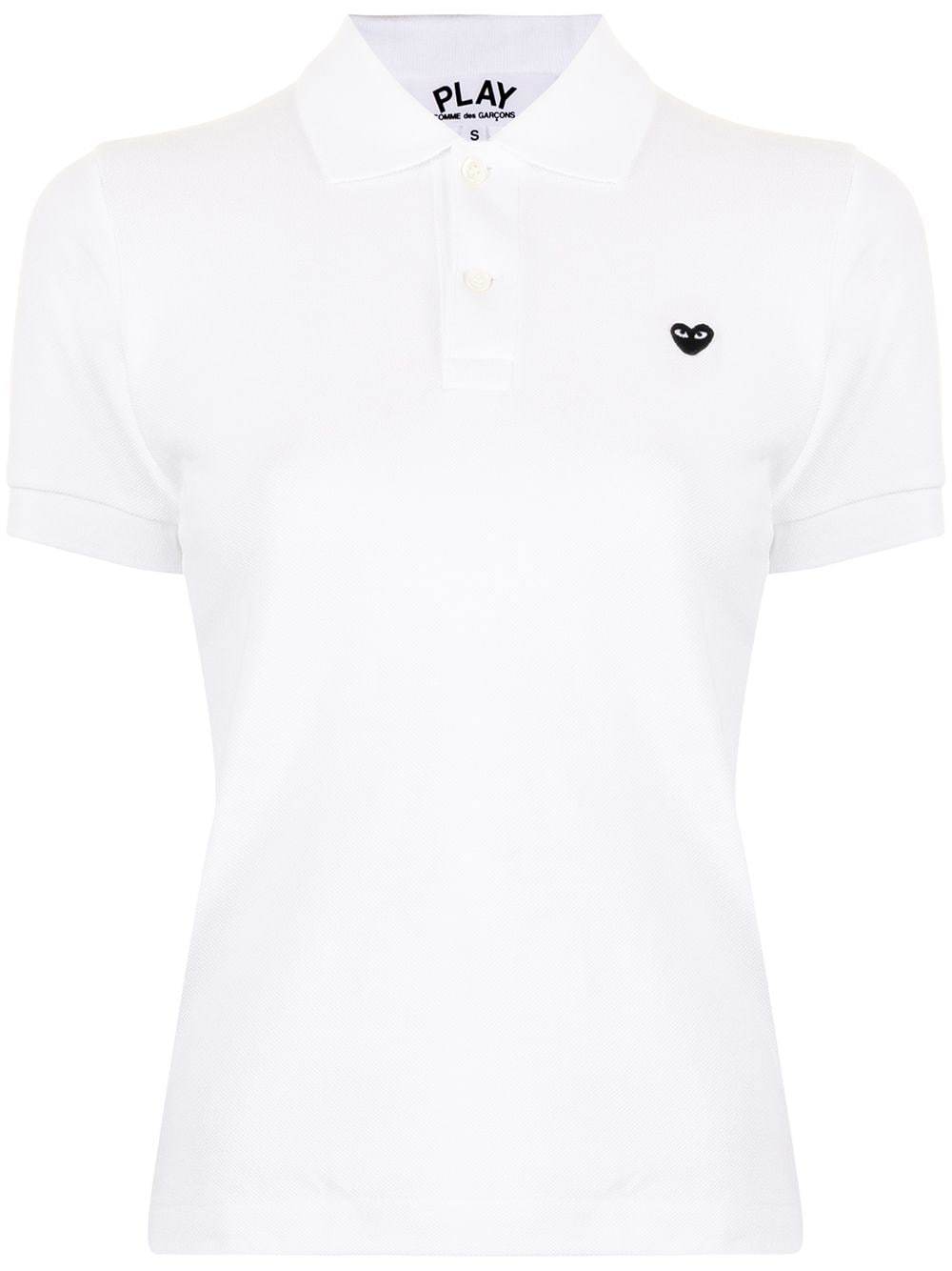 Comme Des Garçons Play Embroidered Heart Polo Shirt In White