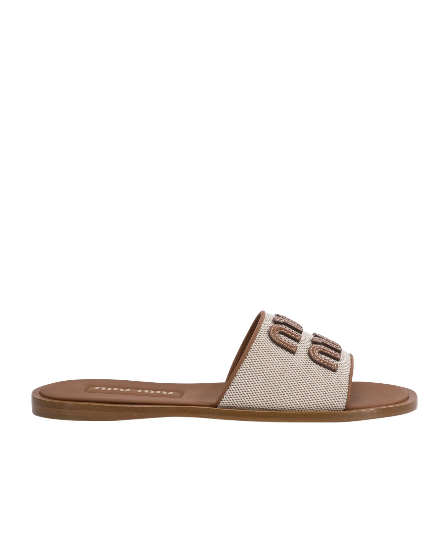 MIU MIU CANVAS AND LEATHER SLIDES