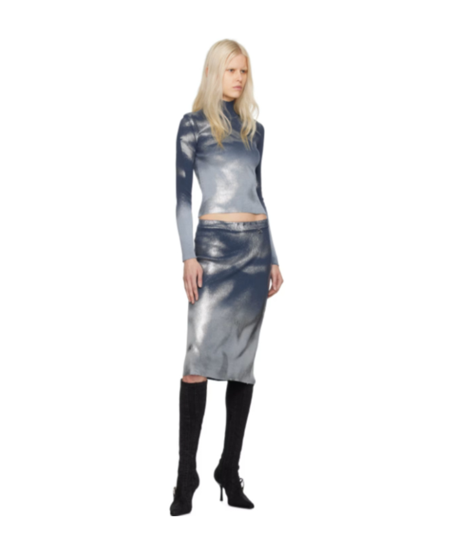 Shop Diesel Mi-lan Ribbed Midi Skirt In Gray