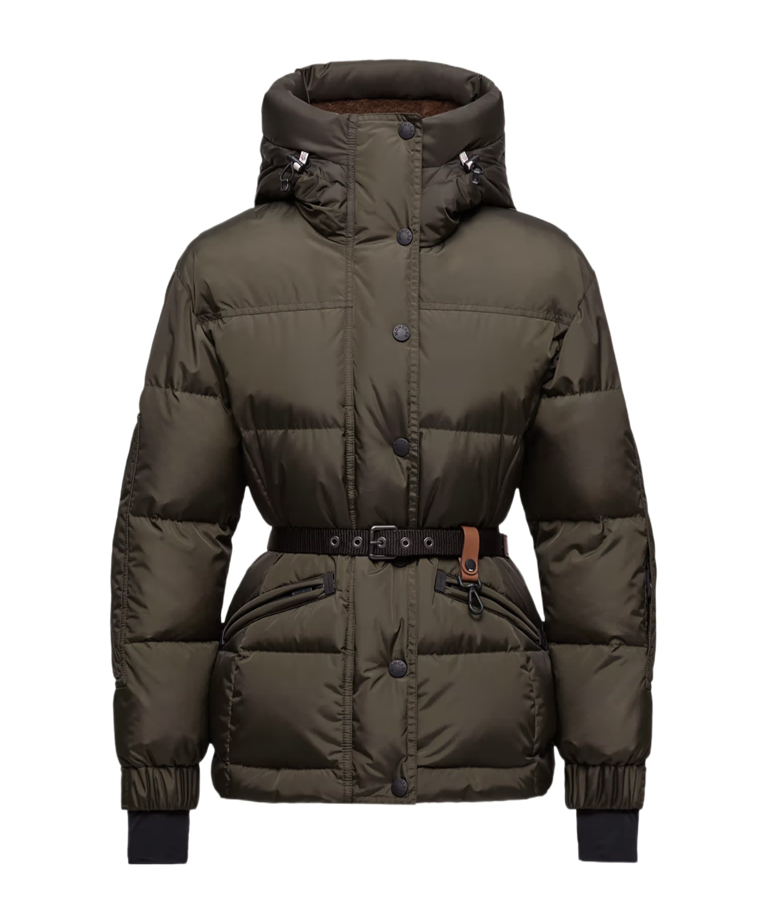 Moncler Salastrains Belted Down Ski Jacket In Green