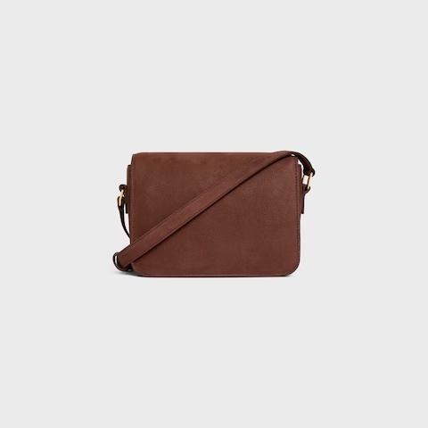 Celine Teen Triomphe Bag In Grained Nubuck Calfskin In Brown
