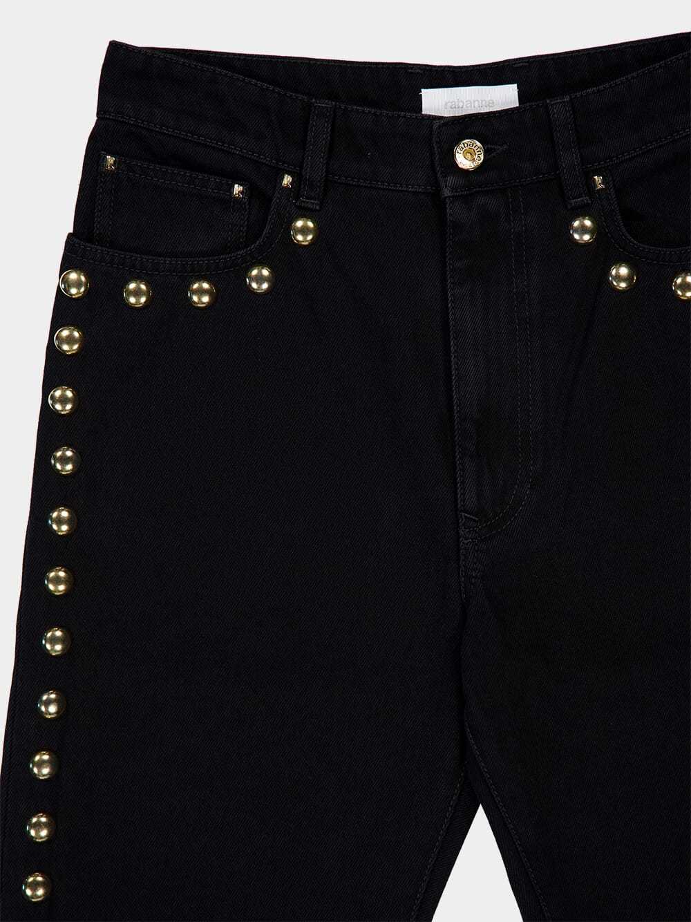 Shop Rabanne Wide-leg Jeans With Stud Embelishment In Black